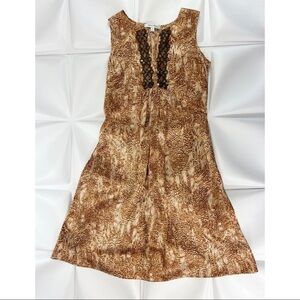Beth Bowley Sz 2 Brown Beaded 100% Silk Satin Fit and Flare Henley Dress